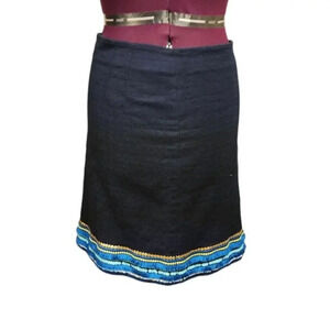 Talbots Women's Sequin Trim Skirt Black Multi Size 14 Cotton Blend Lining Polyes